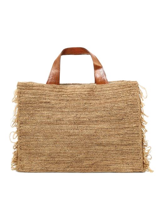 IBELIV Natural Raffia And Leather Handbag