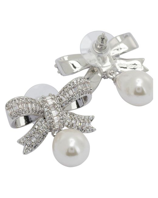 Self-Portrait White Drop Earrings With Pearls And Crystals