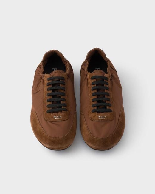 Prada Brown Collapse Re-Nylon Sneakers for men