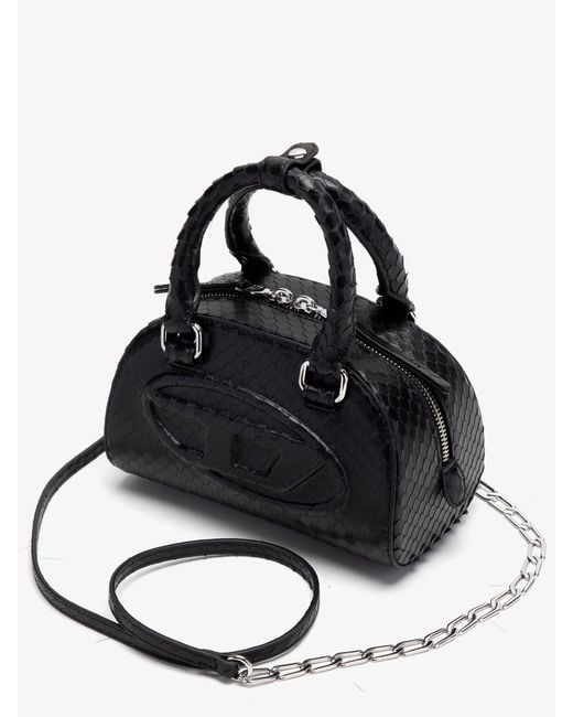DIESEL Black 1Dr Dome Python Leather Crossbody Bag