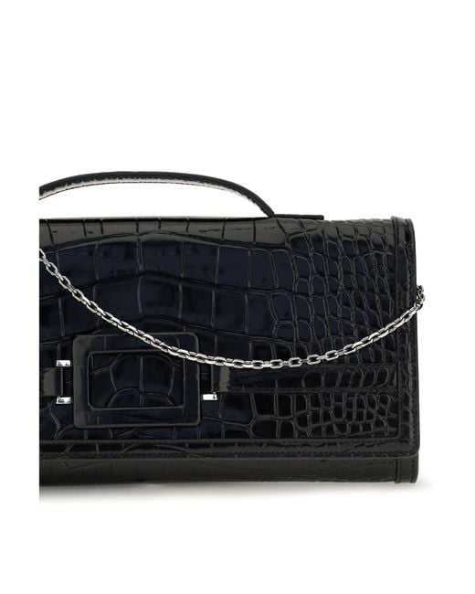 Roger Vivier Black Belle Vivier Crocodile-Effect Clutch