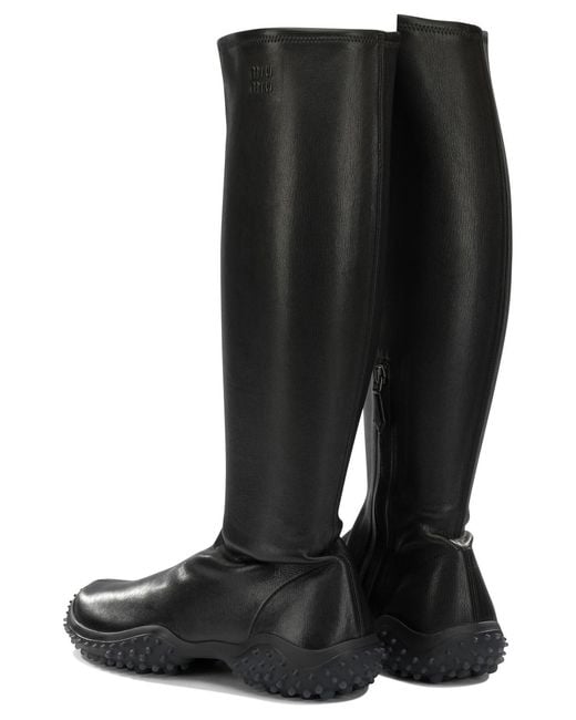 Miu Miu Black Knee-High Stretch Leather Boots