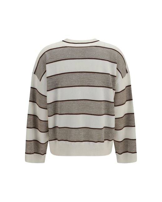 Brunello Cucinelli White Striped Long-Sleeve Sweater