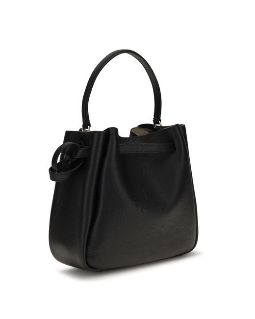Tory Burch Black Romy Hammered Leather Bucket Bag