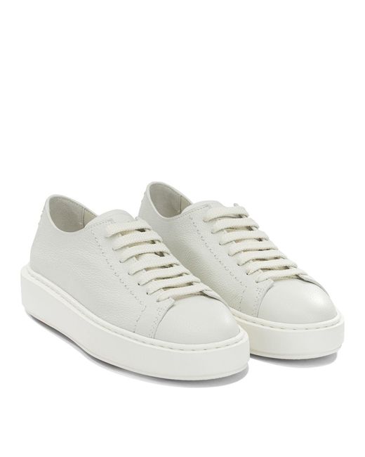 Santoni White Calf Leather Rubber Sneakers