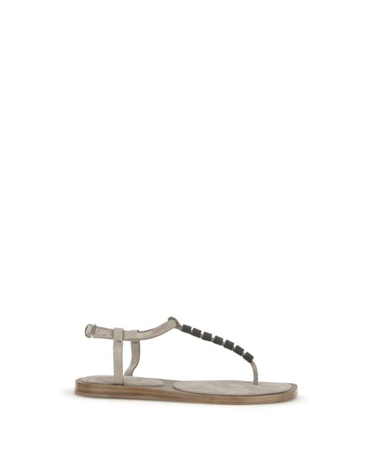 Brunello Cucinelli Natural Embellished Sandals