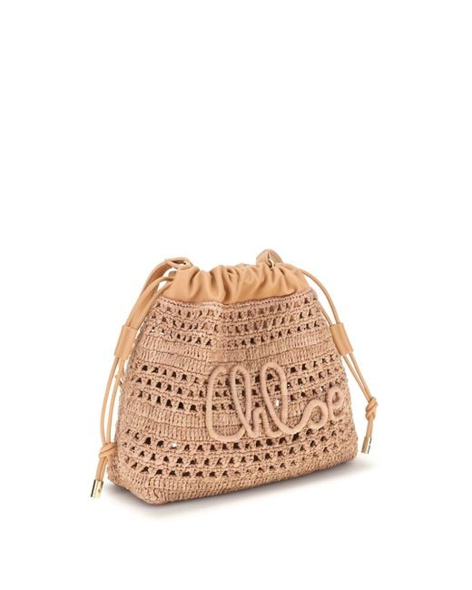 Chloé Natural Chloé Raffia Drawstring Shoulder Bag Summery