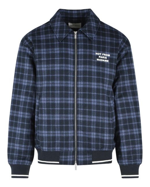 Drole de Monsieur Blue Wool Blend Checkered Jacket for men