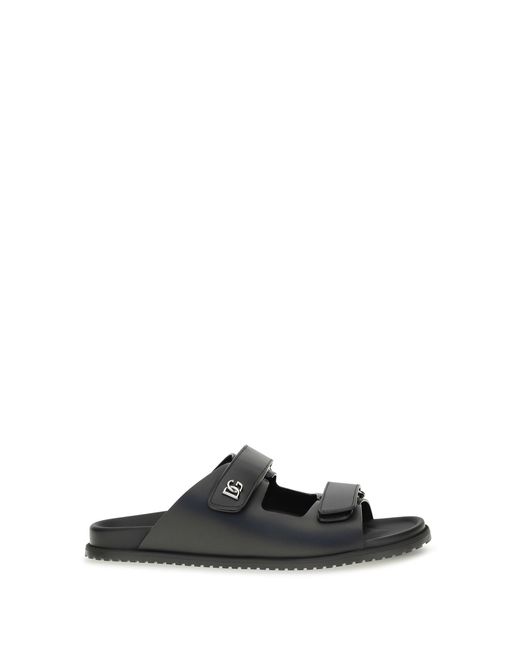 Dolce & Gabbana Black Dolce & Gabbana Calfskin Leather Sandals Nero for men