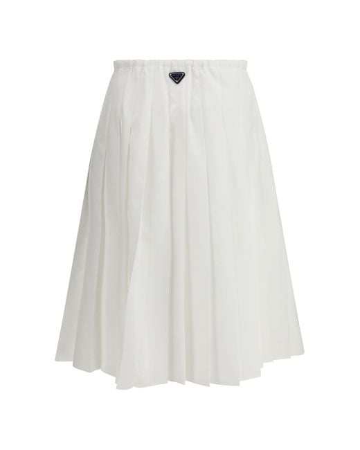 Prada White Pleated Jersey Skirt