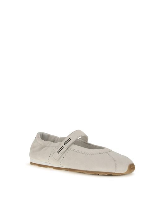 Miu Miu White Ballerina Flats Plume Suede