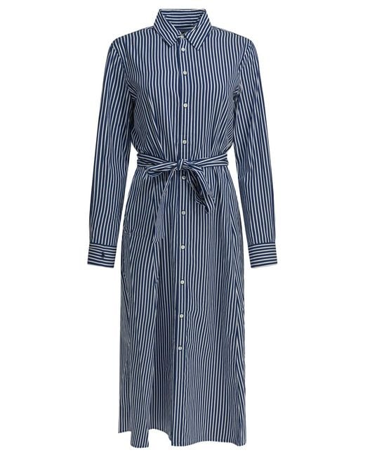Polo Ralph Lauren Blue Chemisier Midi Dress With Logo