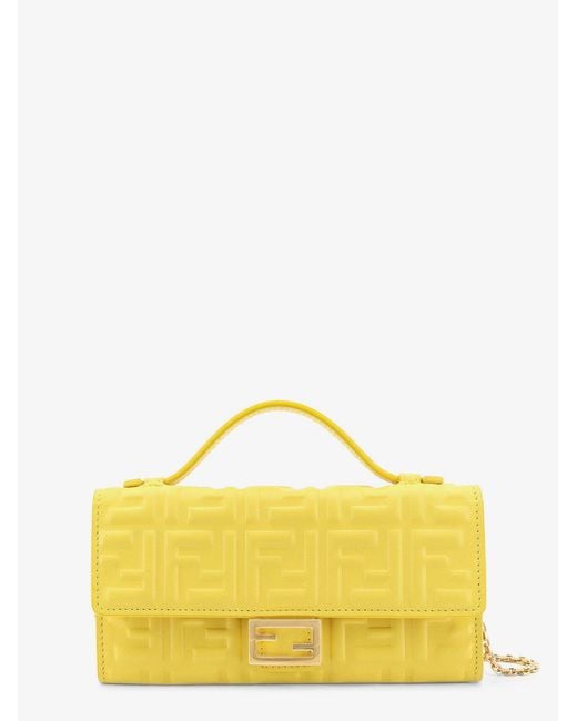 Fendi Yellow Continental With Chain Baguette Crossbody Bag With Embossed Ff