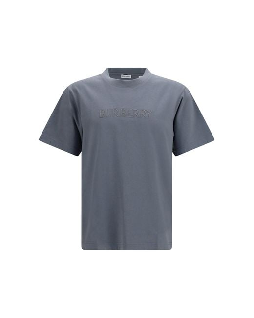 Burberry Blue Cotton Logo T-Shirt for men