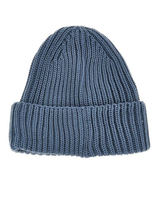 C P Company Blue Wool Beanie Hat With Lenses for men
