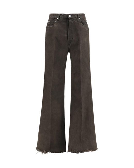 Rick Owens Gray Flared Frayed Hem Cotton Jeans for men