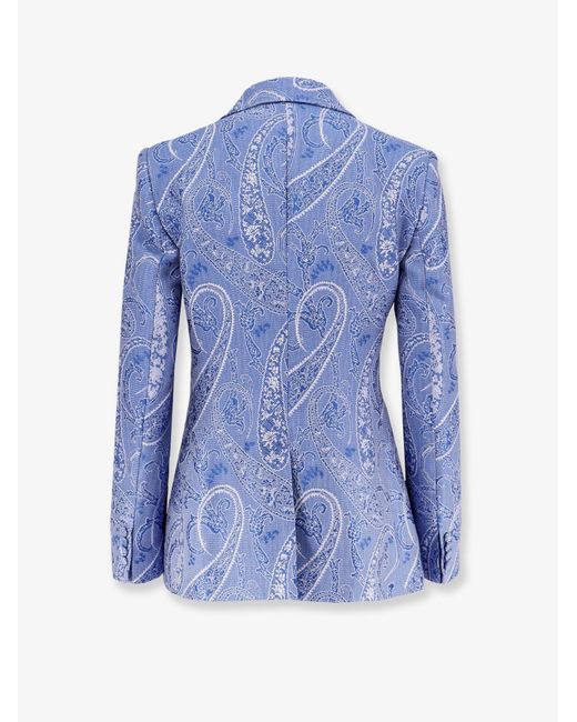 Etro Blue Silk Blend Single-Breasted Blazer