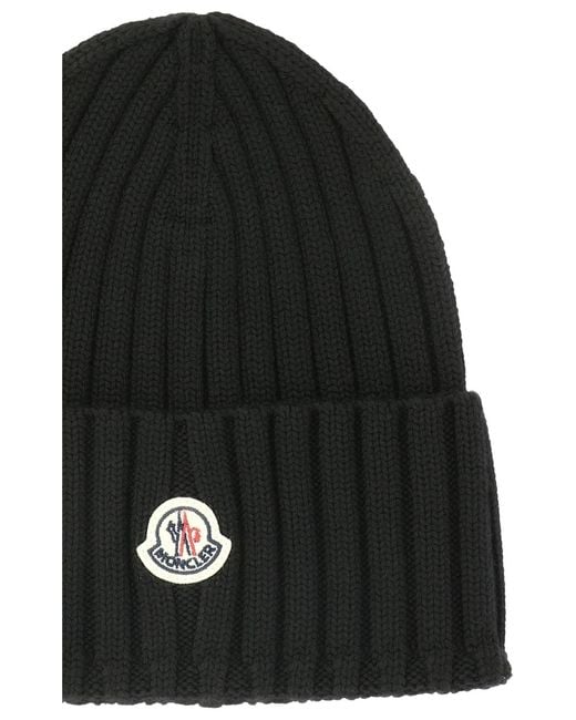 Moncler Black Wool Cap With Logo