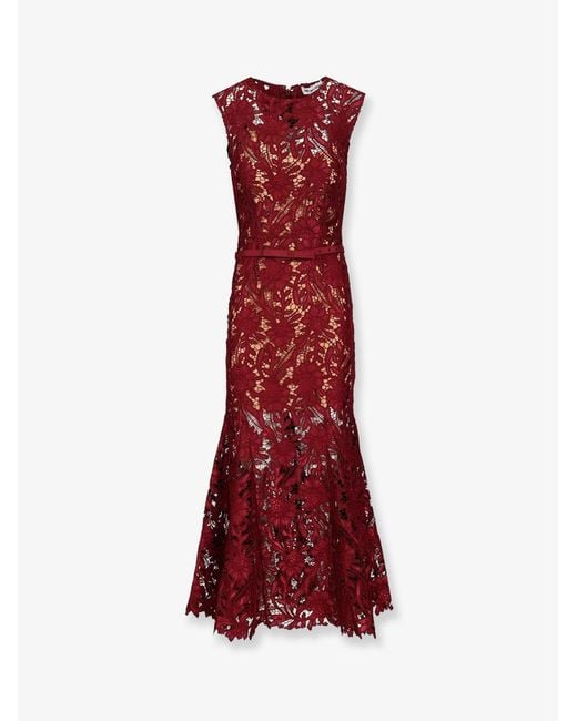 Self-Portrait Red Self Portrait Lace Midi Dress With Belt