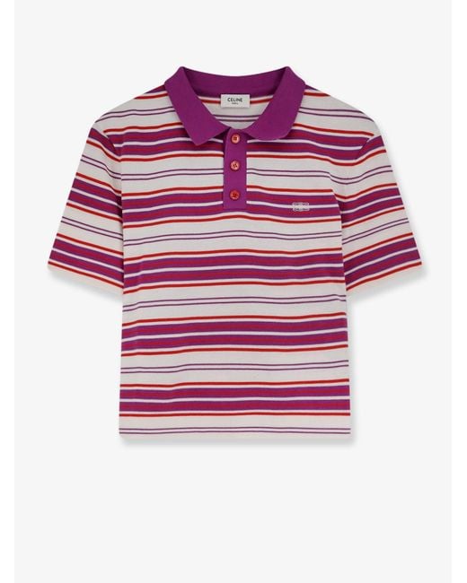 Céline Red Cotton Polo Shirt With Striped Pattern