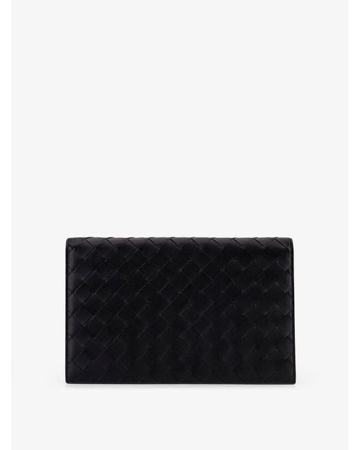 Bottega Veneta Black Leather Clutch Bag With Intrecciato Motif for men