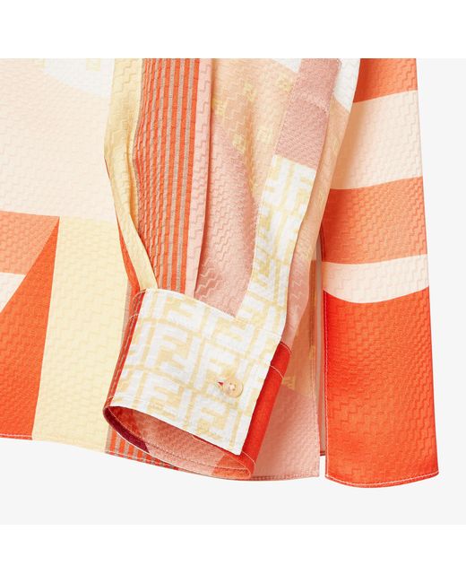 Fendi Orange Patchwork Printed Silk Skirt