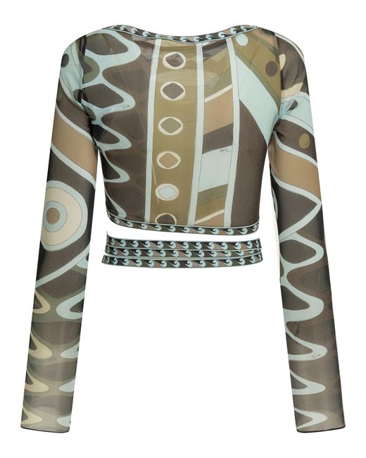 Emilio Pucci Green Vivara Print Tulle Top