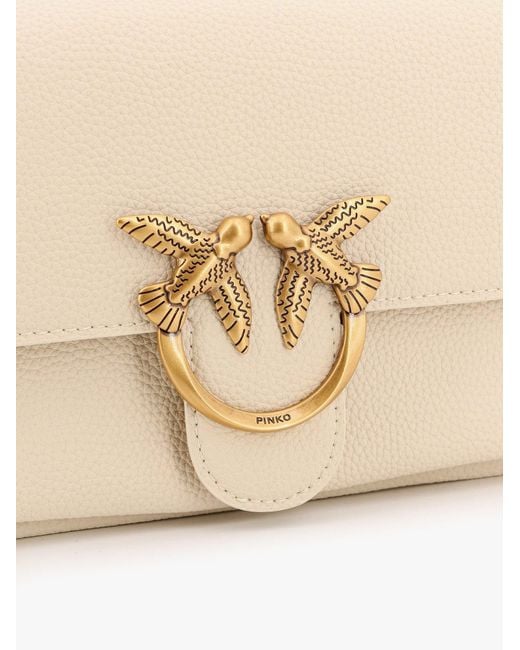 Pinko Natural Leather Shoulder Bag With Metal Love Birds Buckle