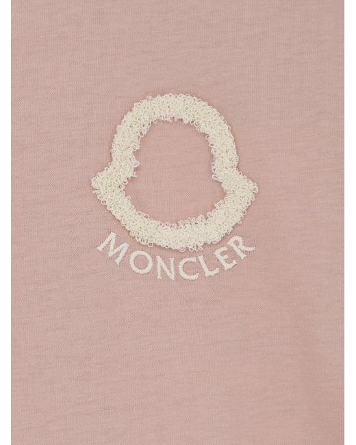 Moncler Pink Cotton T-Shirt With Flocked Logo On The Front
