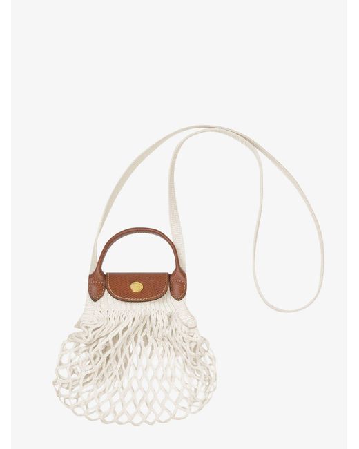 Longchamp White Le Pliage Filet Cotton Crossbody Bag