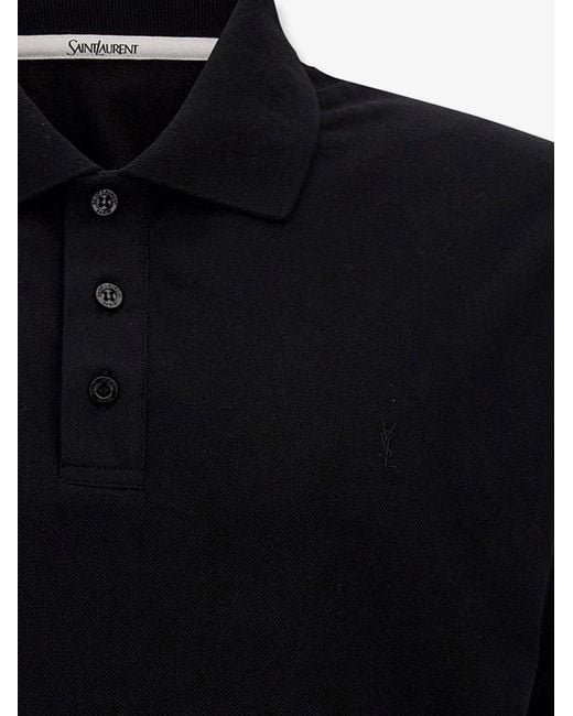Saint Laurent Black Cotton Blend Polo Shirt With Cassandre Embroidery for men