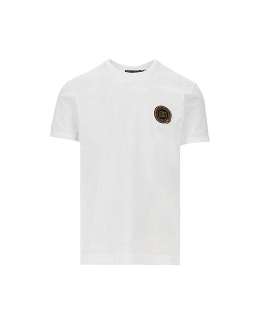 Dolce & Gabbana White Dolce&Gabbana Embroidered Patch T-Shirt for men