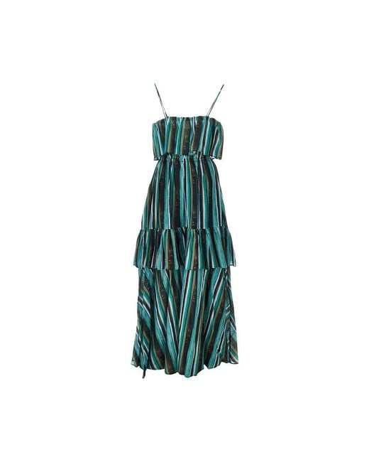 Pinko Green Striped Print Muslin Maxi Dress