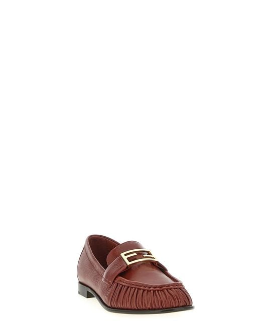 Fendi Red "Baguette" Leather Loafers