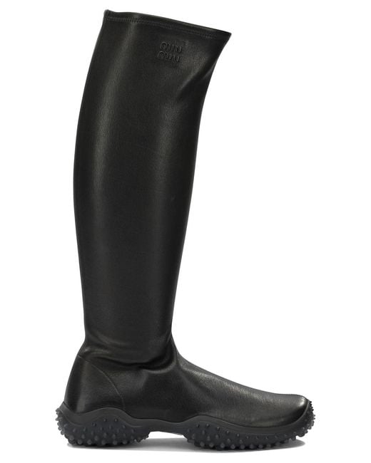 Miu Miu Black Knee-High Stretch Leather Boots