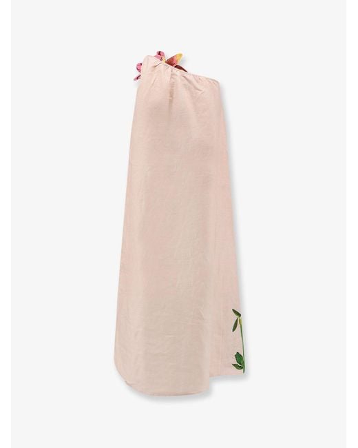 Farm Rio Pink Dress One-Shoulder Linen