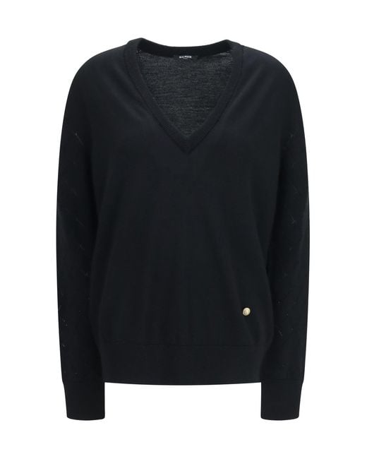 Balmain Black V-Neck Sweater