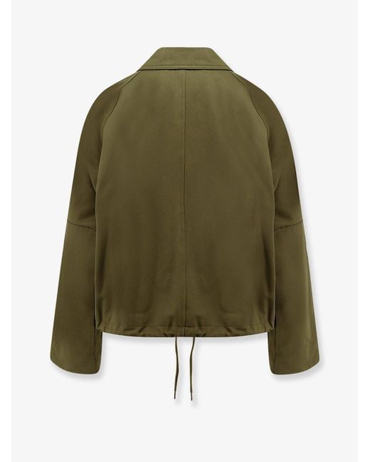 Closed Green Cotton Jacket With Logo Embroidery