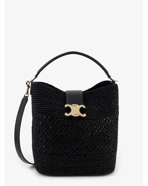 Women's Black Louise Medium Raffia Bucket Bag
