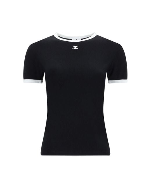 Courreges Black T-Shirt Logo