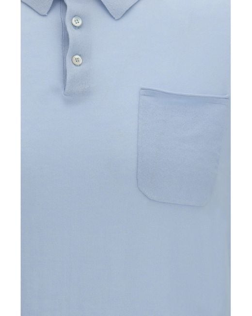Aragona Cashmere Blue Short-Sleeve Cotton Polo for men