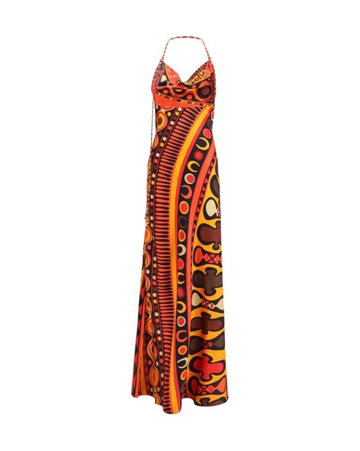 Women's White Long Silk-Blend Printed Dress