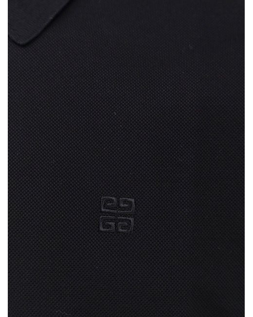 Givenchy Blue Pique Cotton Polo Shirt With 4G Embroidery for men