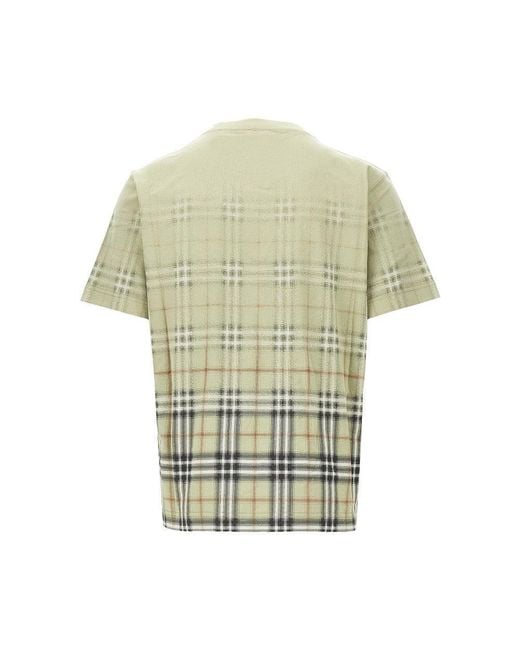 Burberry Green Cotton T-Shirt With Faded Check Motif for men