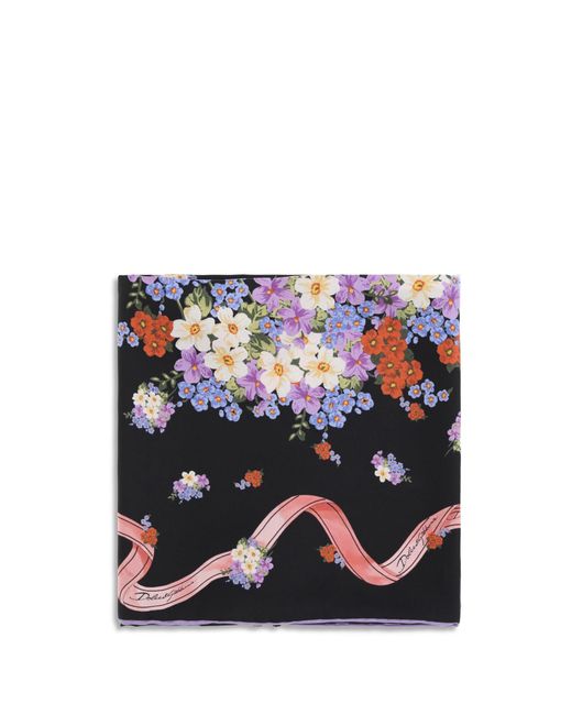 Dolce & Gabbana Blue Silk Scarf With Floral Print