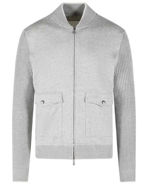Eleventy Gray Cotton And Linen Bomber Jacket for men