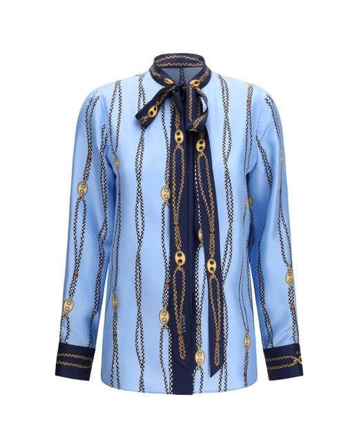 Gucci Blue Silk Printed Shirt