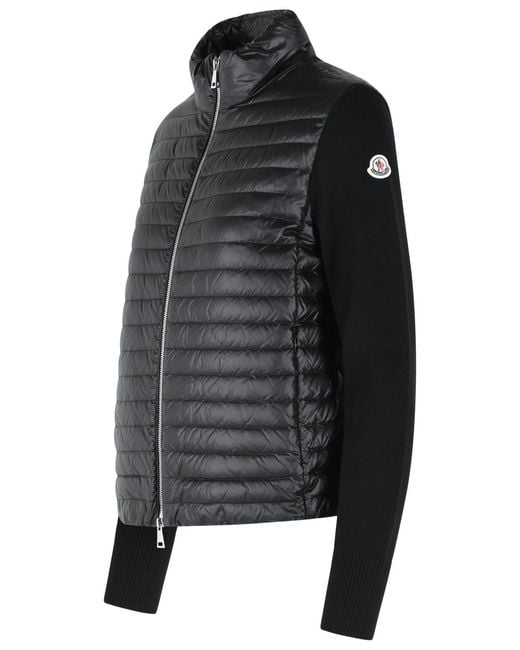 Moncler Black Padded Virgin Wool Cardigan With Zip