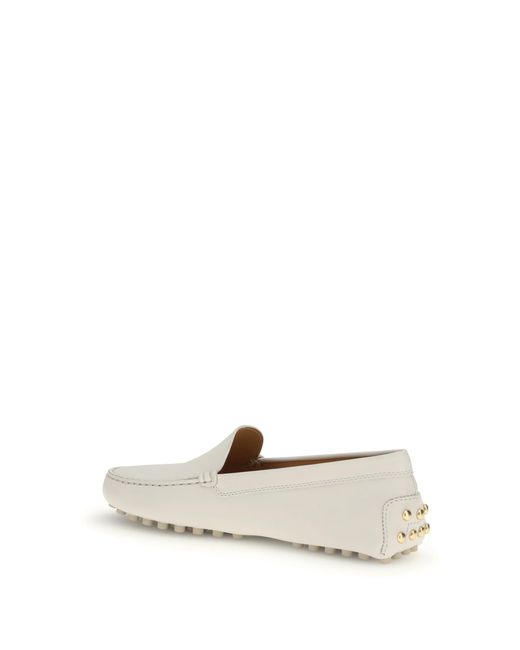 Tod's White Leather Gommino Loafers