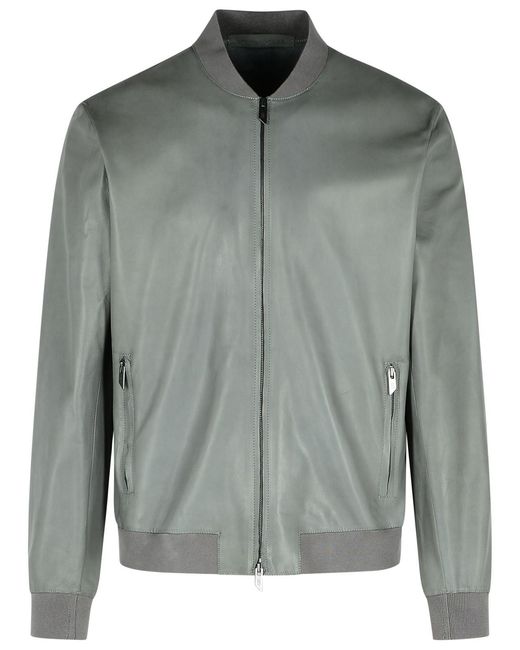 Salvatore Santoro Gray Leather Bomber Jacket for men